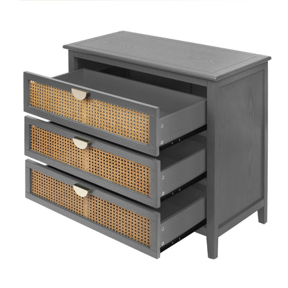3-Drawer Cabinet - Natural Rattan - Suitable for Bedroom, Living Room, or Study