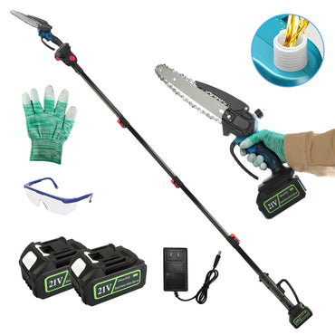 2-In-1 8Ó Cordless Electric Pole Saw and Mini Chainsaw with Extension Poles 2Pcs 21V 3.0Ah Batteries Adjustable Length Chain Saw With Auto Oiler Safet