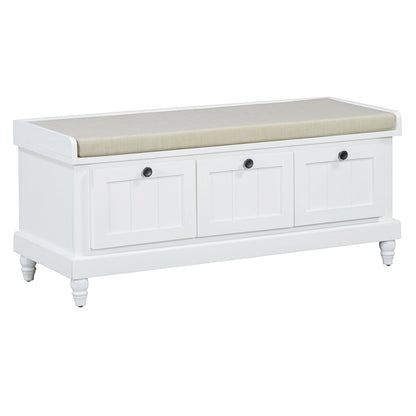Entry Bench Fluted MDF White Cushioned Seat 3 Drawers 44x16x19