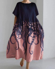 3D Digital-Print Short-Sleeve Casual Dress