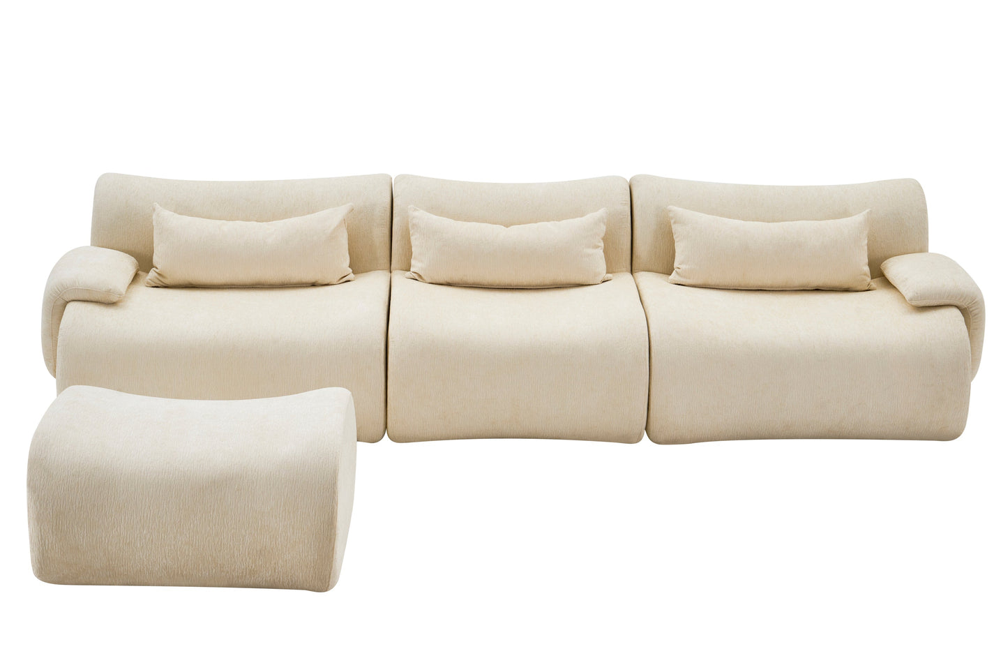 Sofa Curved White 3 Seat Anti-Slip 118 In No Assembly High-Density Foam