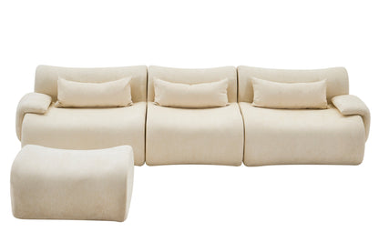 Sofa Curved White 3 Seat Anti-Slip 118 In No Assembly High-Density Foam