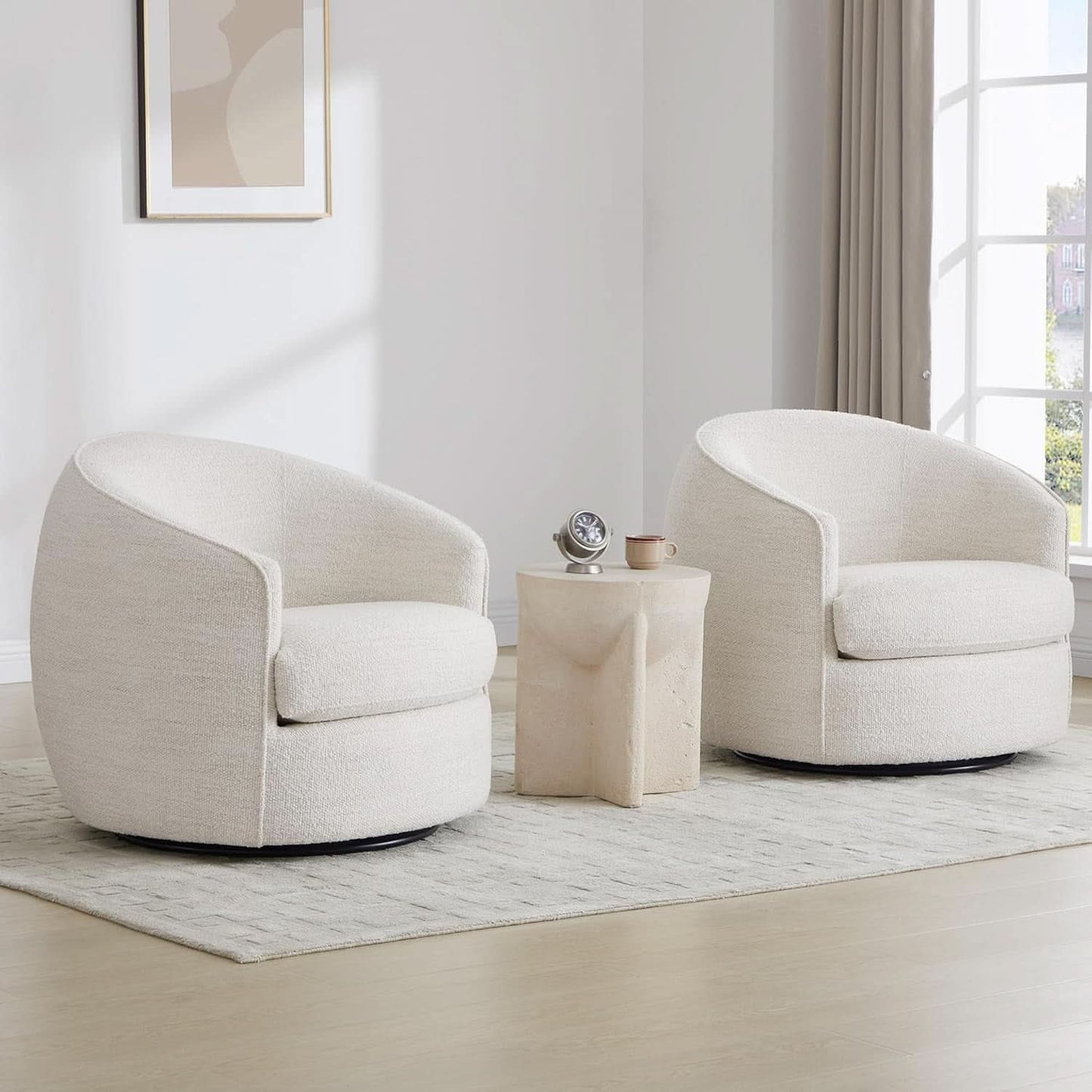 Swivel Barrel Chair Cream Upholstered Fully Assembled