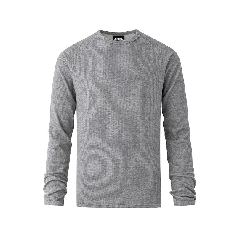 Mens Solid-Color Crew-Neck Long-Sleeve T-Shirt Autumn Slim-Fit Base Layer Top