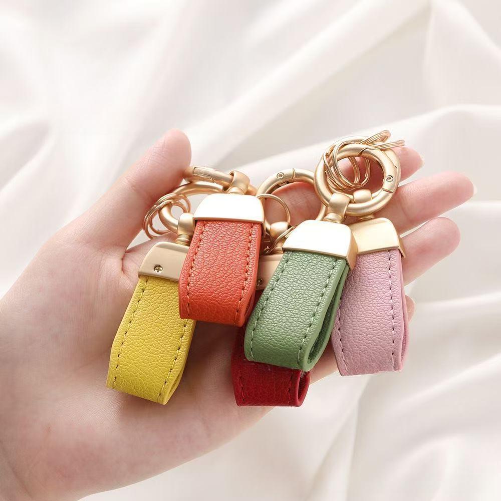 Solid-color Mini Goat-skin Leather Keychain