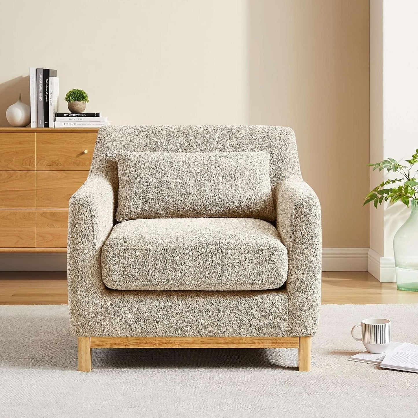 Luxurious Sherpa Oversized Accent Chair Camel Plush