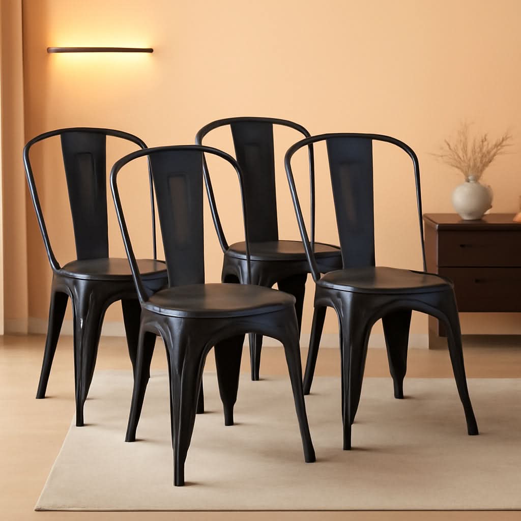 Stackable Metal Dining Chair Indoor Outdoor Black Set Of 4