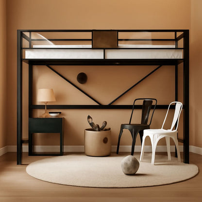 Twin Loft Bed With Ladder And Guard Rail In Rustic Style