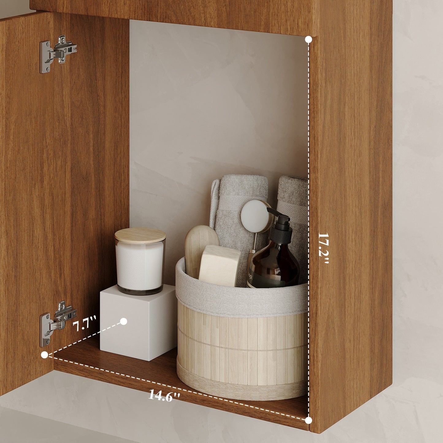 16.5 Inches Modern Floating Bathroom Vanity with Integrated Ceramic Basin Storage