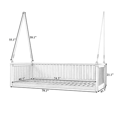 Outdoor Swing Bed Acacia Wood White Twin Size Minimalist 79.1x41.3 In 350 LB