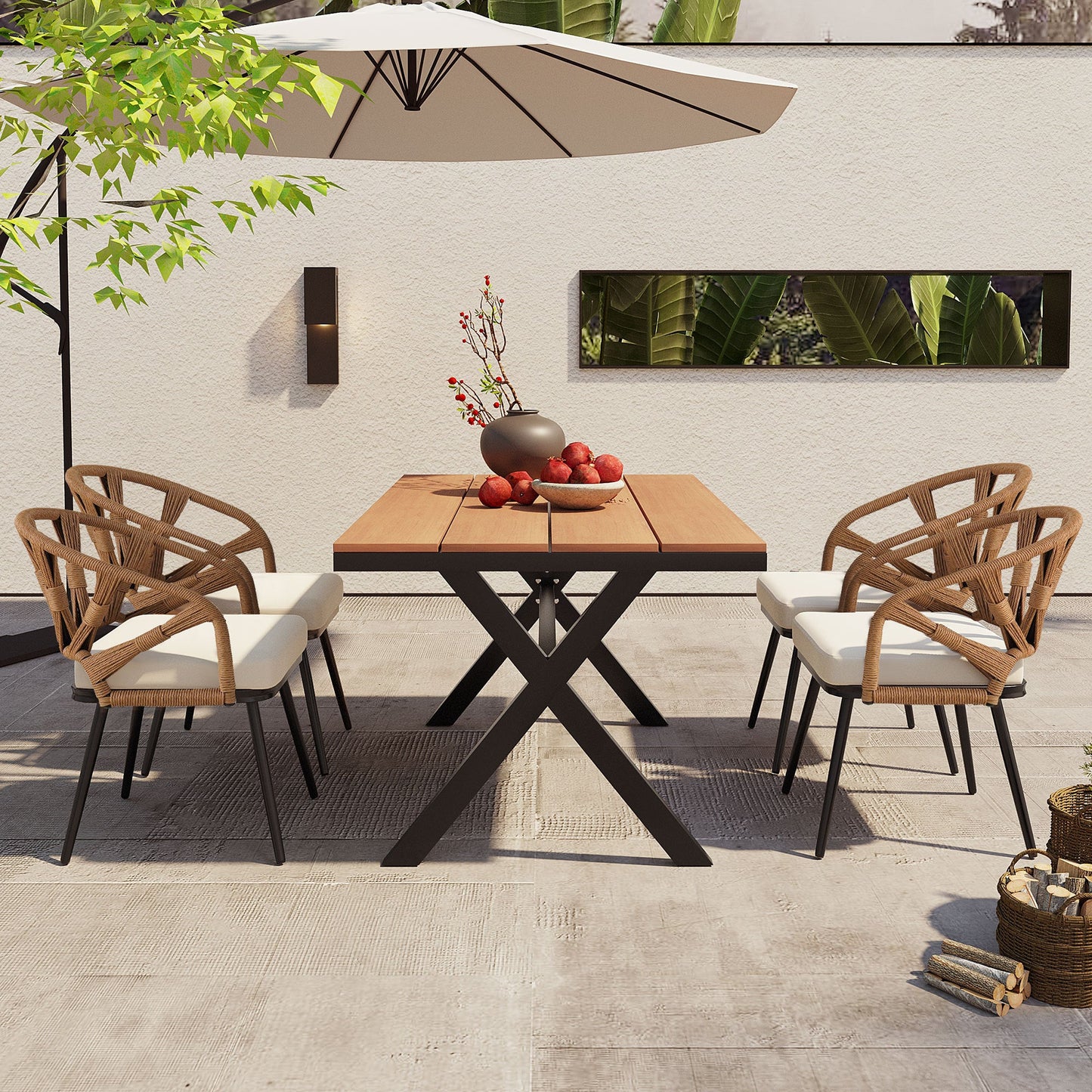 4-Seat Outdoor PE Rattan Dining Set Dark Yellow