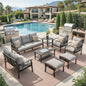 Outdoor Patio Set Steel 8 Piece Seats 9 Khaki Gray