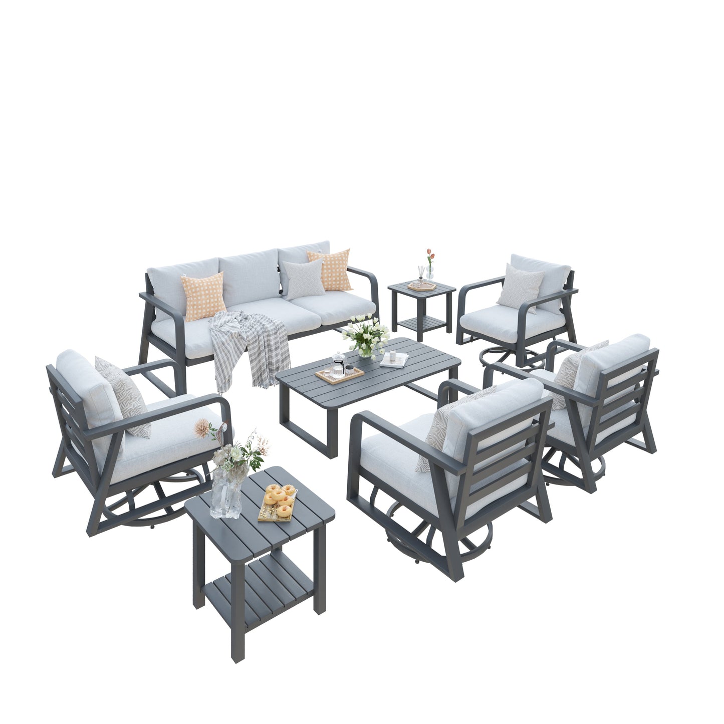 8 Piece Aluminum Patio Set Dark Gray Sofa Swivel