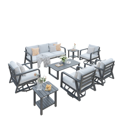 8 Piece Aluminum Patio Set Dark Gray Sofa Swivel