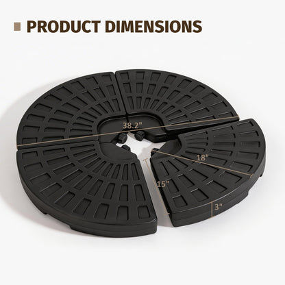 Patio Umbrella Base Fillable Black HDPE 4 Piece 220 LB Water or Sand