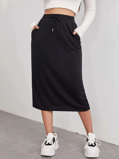 Slit Drawstring Midi Skirt