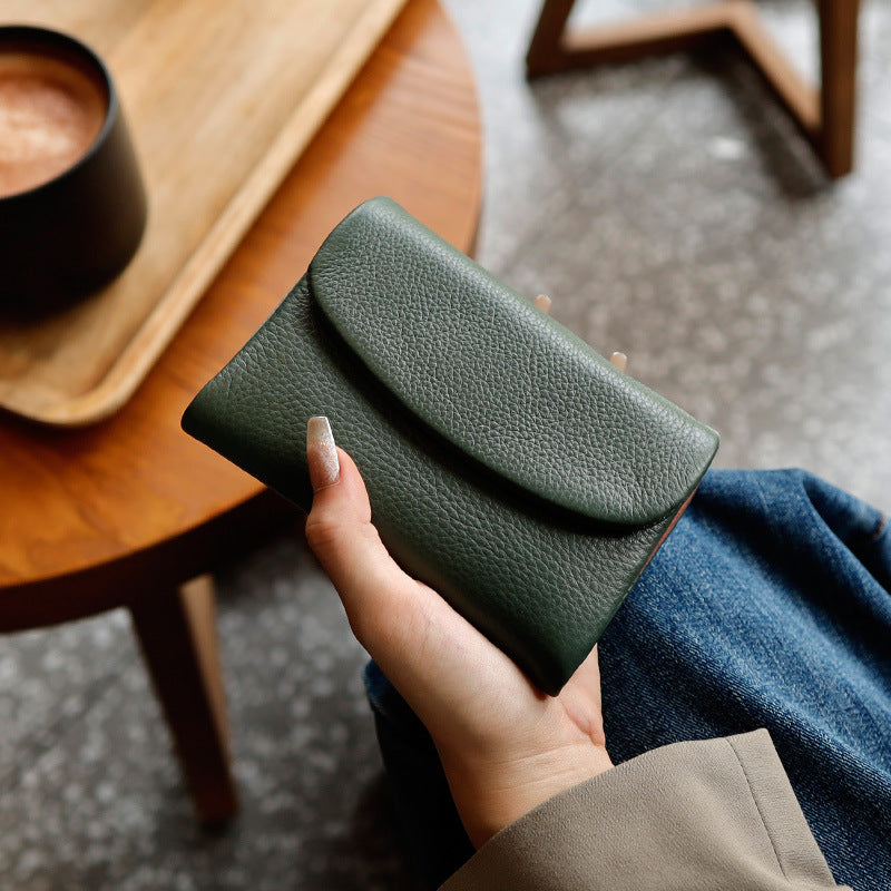 Genuine Leather Womens Short Wallet Card Holder With Multiple Card Slots