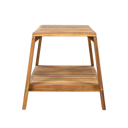 Outdoor Conversation Set Acacia Wood Teak Beige Cushion 2 Piece