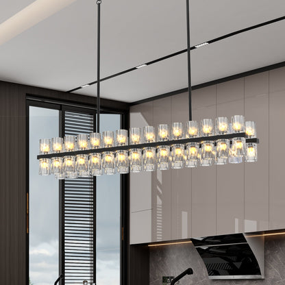 Rectangular Crystal Chandelier Black Frame K9 Crystals Living Dining