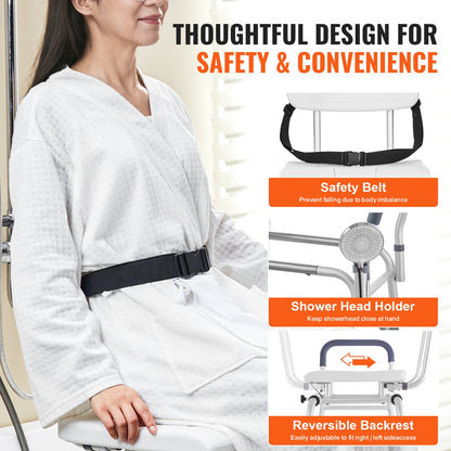 Transfer Bench Sliding Shower Chair Aluminum 400lb Reversible