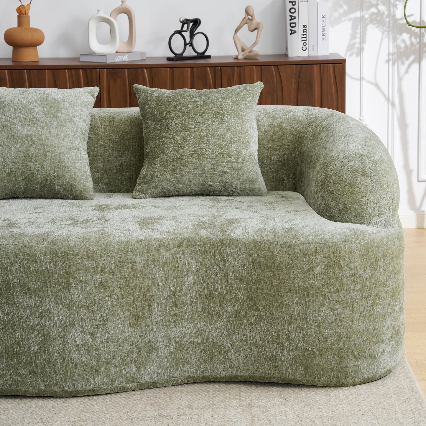 Sectional Sofa L-Shape Chenille Green 4 Seat 104
