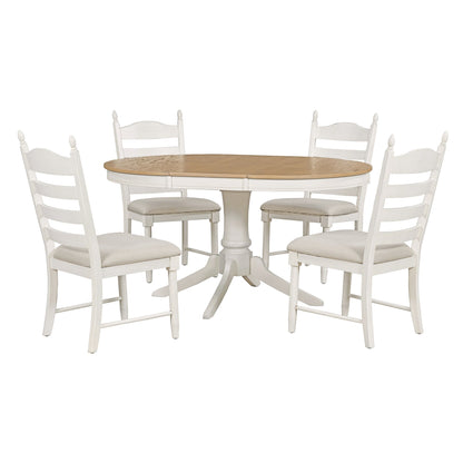 5-Piece Retro Functional Dining Table Set Wood Round Extendable Dining Table