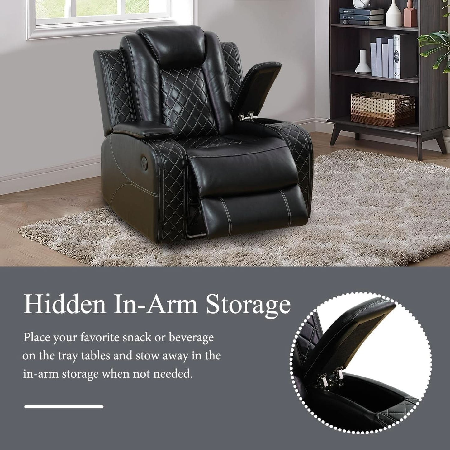 Black Power Recliner Sofa Set With LED And USB Charging