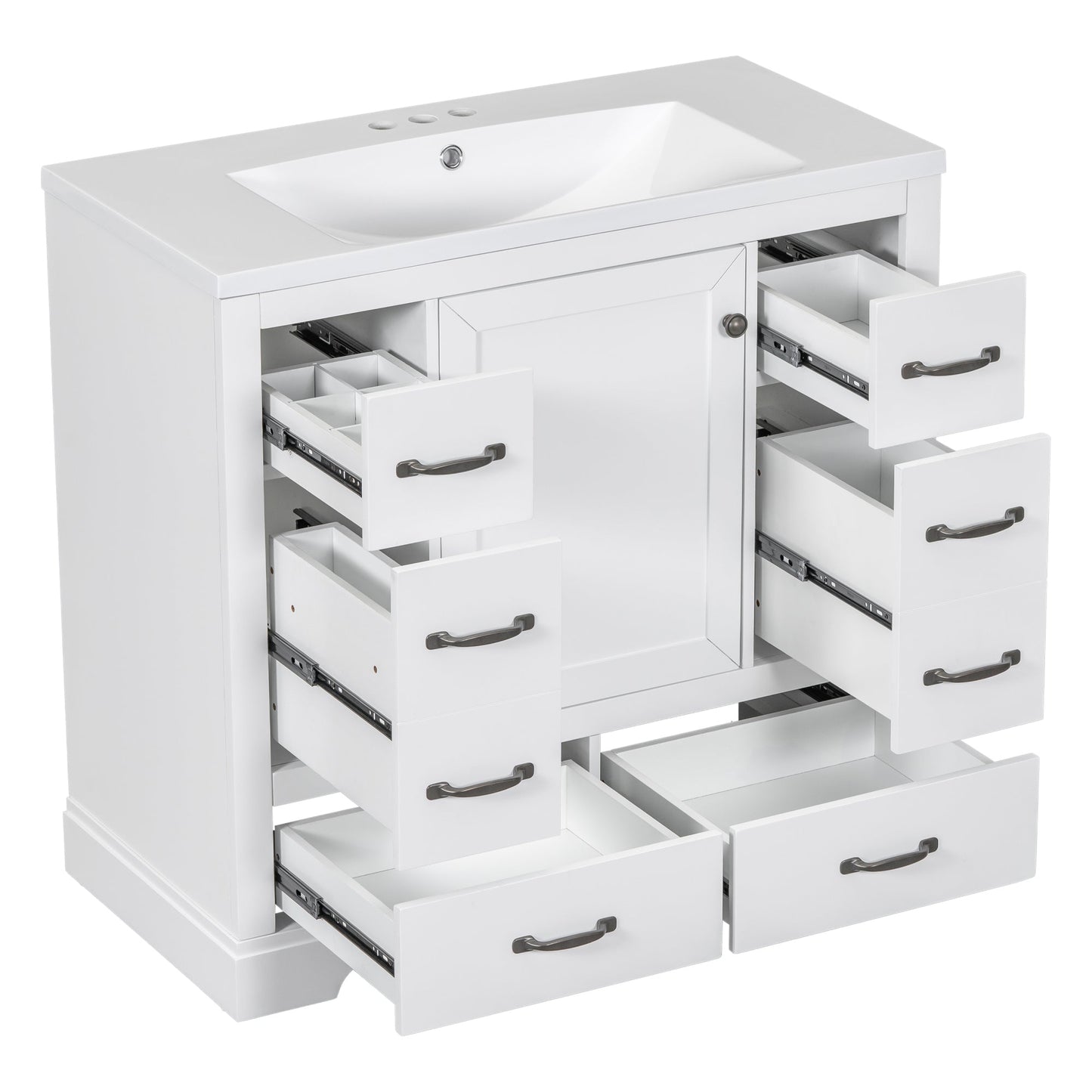 36' Bathroom Vanity with Sink Combo, Six Drawers, Multi-Functional Drawer Div...