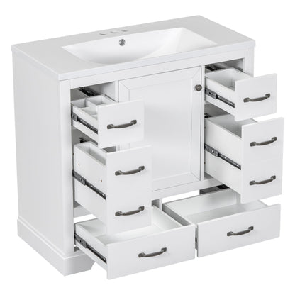 36' Bathroom Vanity with Sink Combo, Six Drawers, Multi-Functional Drawer Div...