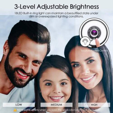 2K HD Webcam with Built-In 18 LED Adjustable Ring Light and Microphone