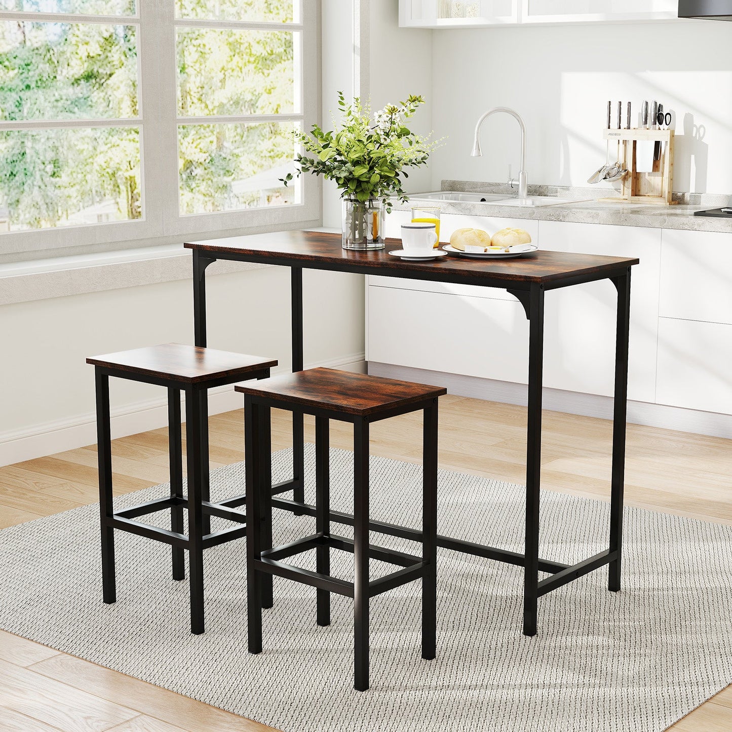 Industrial 3-Piece 47.5" Counter-Height Dining Table and 2 Bar Stools