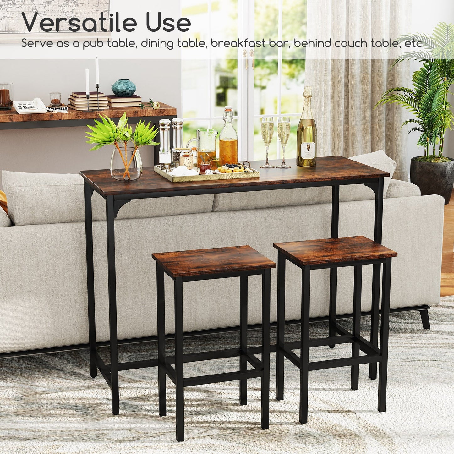 Industrial 3-Piece 47.5" Counter-Height Dining Table and 2 Bar Stools