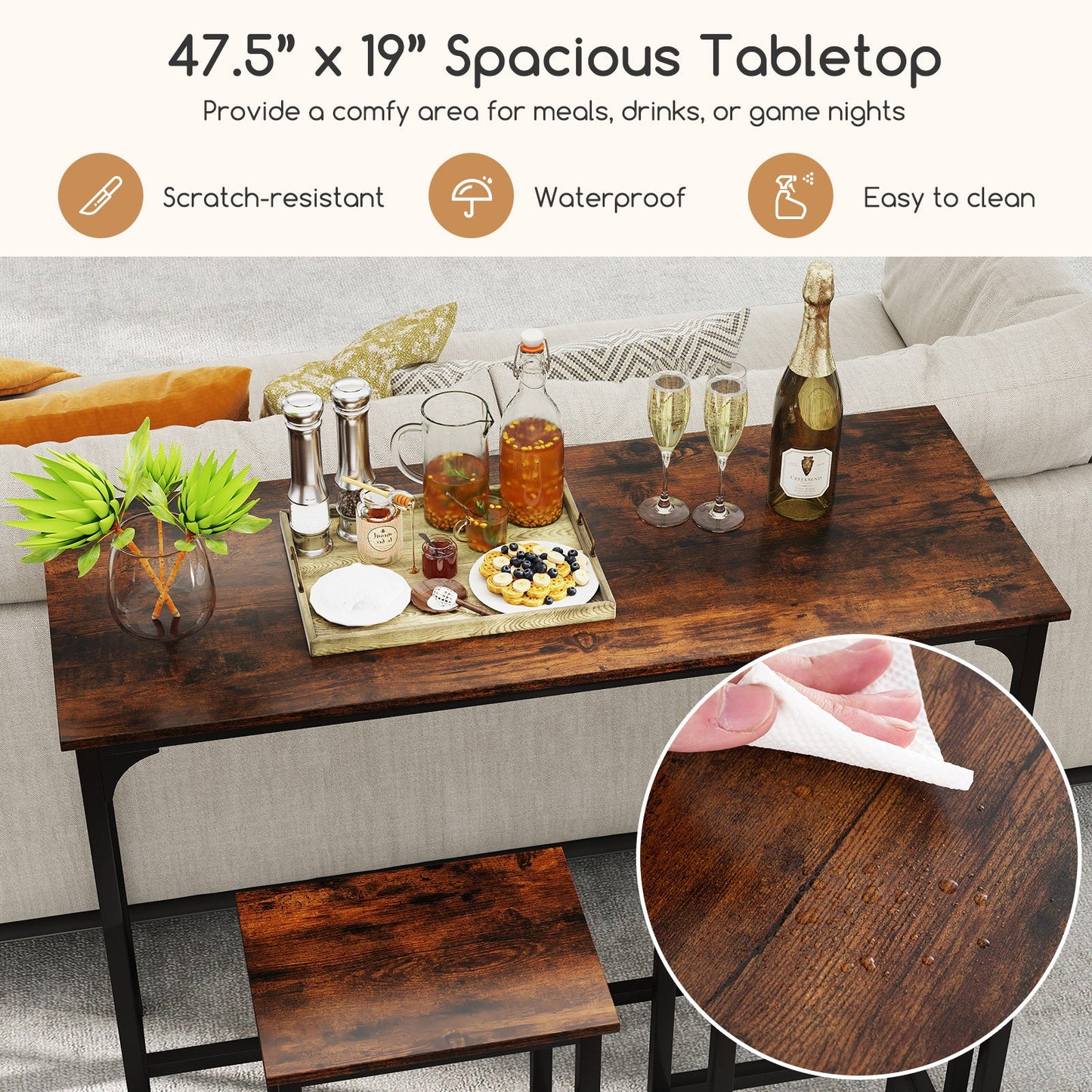 Industrial 3-Piece 47.5" Counter-Height Dining Table and 2 Bar Stools