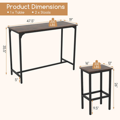 Industrial 3-Piece 47.5" Counter-Height Dining Table and 2 Bar Stools