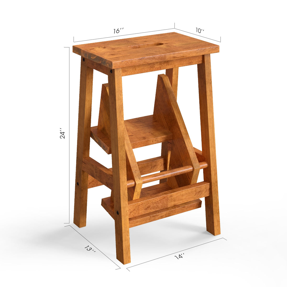 3-in-1 Rubber Wood Step Stool with Convenient Handle-Dark Brown