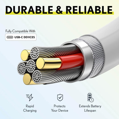 3-Pack: Overtime iOS Compatible Charger 10ft USB-C Charging Cord