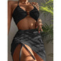 3-Pack: Textured Ring Linked Halter Bikini Swimsuit & Beach Skirt