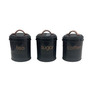 3-Piece: Metal and Copper Coffee Tea Sugar Canister Set