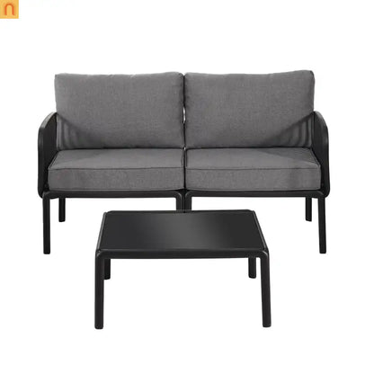 Outdoor Conversation Set Plastic Black Gray Cushion 3 Piece Seats 2