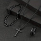 3-Piece Set: Fashion Versatile Dark Cross Stainless Steel Jewelry