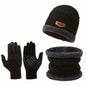 3-Piece Set: Infinity Scarf Autumn Winter, Thickened Warm Knit Beanie and Touchscreen Gloves Neck Gaiter