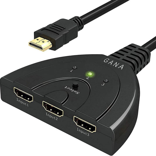 3-Port HDMI Switcher, Splitter, Supports Full HD1080p, 3D with High Speed Pigtail Cable