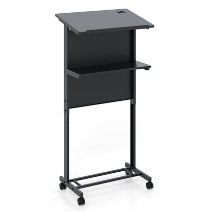 3-Position Height Adjustable Lectern Table with Tilted Tabletop-Black