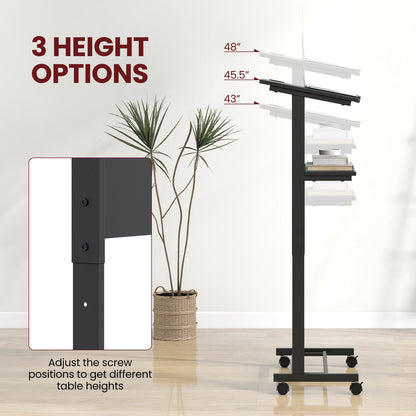 3-Position Height Adjustable Lectern Table with Tilted Tabletop-Black