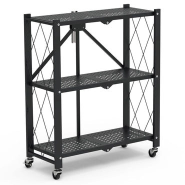 3-Tier Foldable Storage Shelf with Lockable Wheels No Assembly