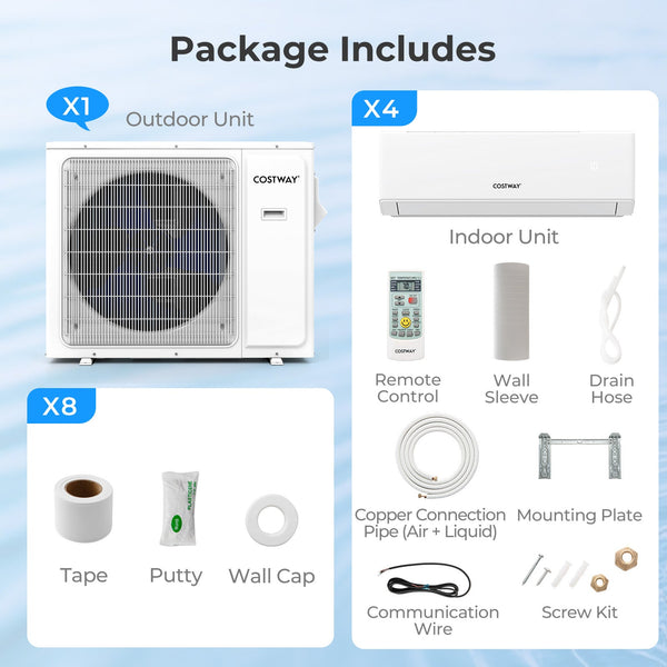 30000 BTU 4 Zone 23 SEER2 Mini Split Air Conditioner Wifi Enabled with Heat Pump