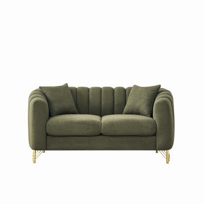Loveseat Modern Chenille Green Gold Metal Legs 2 Seat 63 In 500 LB