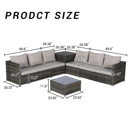 Outdoor Sectional Set PE Rattan 6 Piece L-Shape Gray