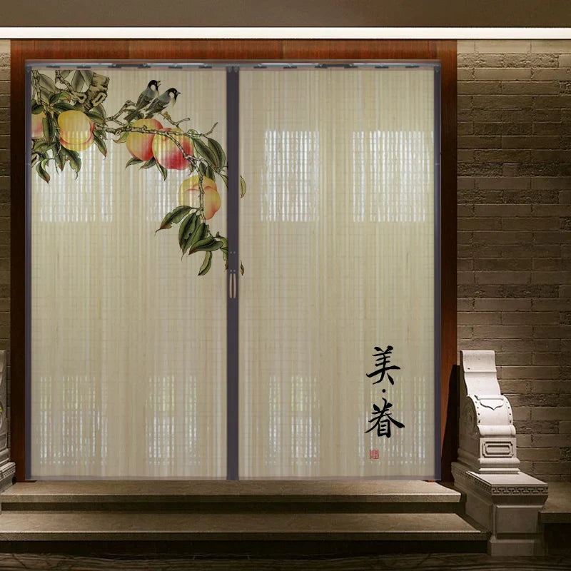 Printed Bamboo Sliding Door Partition Traditional Chinese Room Divider Foldable Screen