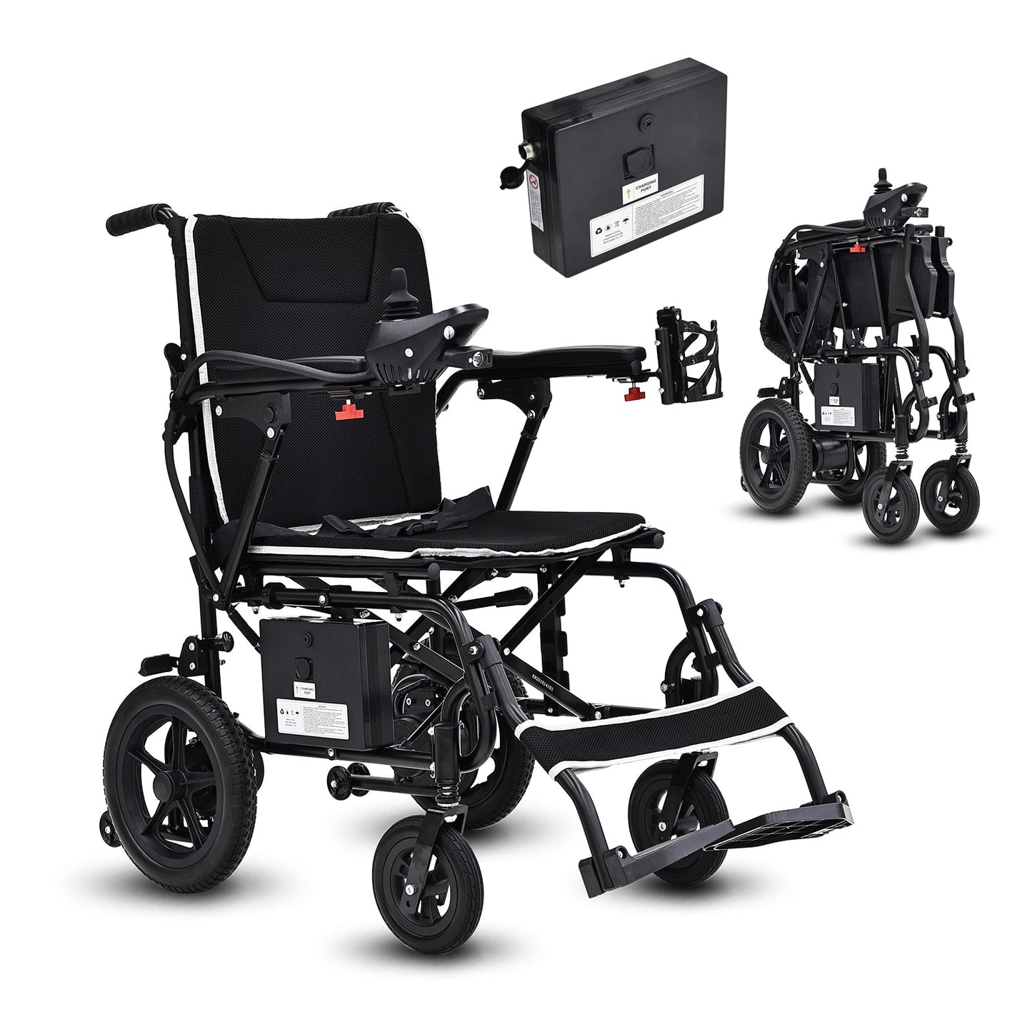 Wheelchair Electric Foldable Aluminum 264 LB 36 LB 180W Dual Motor LED Lights